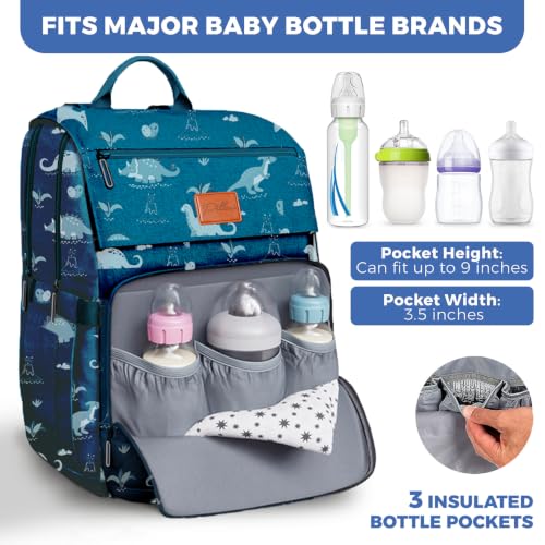 Image of PILLANI Baby Diaper Bag Backpack - Large Waterproof Travel Diaper Bag for Boys & Girls, 16 Organizer Pockets with Changing Pad, Insulated Bottle Pockets & Stroller Straps, Baby Shower Gifts, Dinosaur
