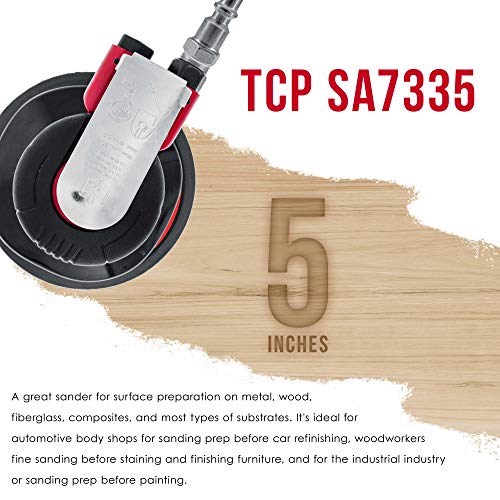 Tcp Global Professional Heavy Duty 5" Dual-Action Random Orbit Air Palm Sander With Both Psa And Hook & Loop Backing Pads - Orbital Pneumatic Sanding Disc Sander - Automotive Body Shop, Woodworking #TOP4