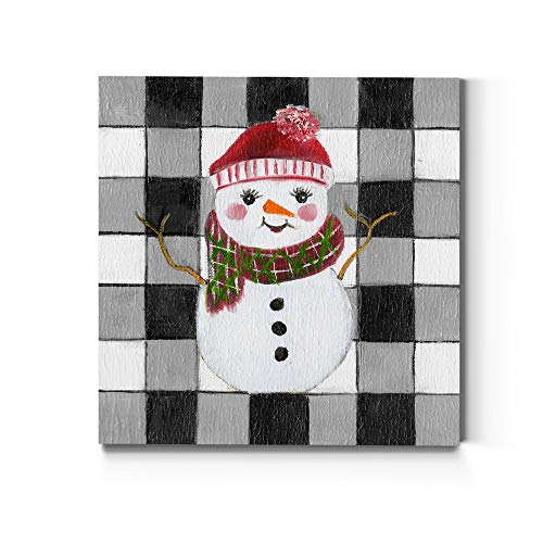Renditions Gallery Checkerboard Snow Woman Wall Art, Christmas & Winter Artwork, Festive Colors, Red & Green, Premium Gallery Wrapped Canvas Decor, Ready to Hang, 10 in H x 10 in W, Made in America