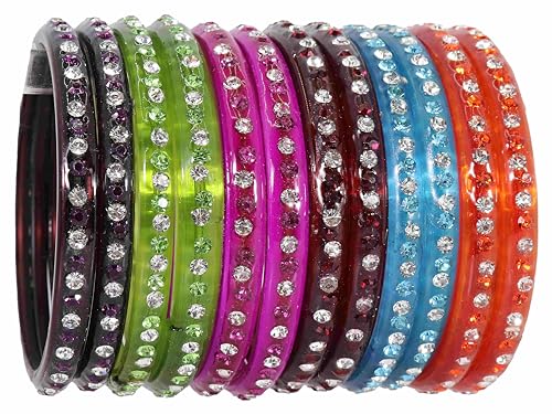 Image of NMII Fancy Glass Bangle Set For Women & Girls | Kada Bangles For Daily Use | Kaanch Ke Kade | Multicolor Kada Set | Chudi For Women | Fancy Women's Bangles For Wedding, Party & Gift