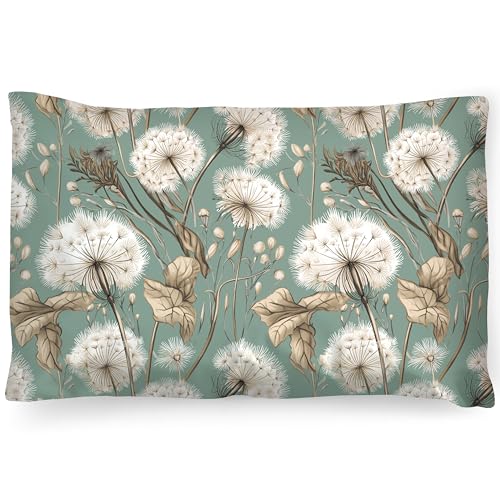 PinkZebra Taie d'oreiller 35 x 40 cm en 100 % coton, housse de coussin certifiée Öko-Tex Standard 100, housses avec fermeture éclair, pissenlit vert