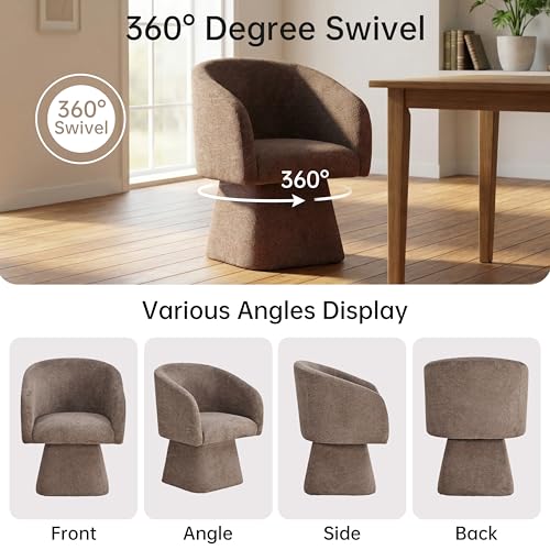 Image of VKNOW Upholstered Swivel Dining Chairs Set of 2 with Barrel Back and Arm | Modern Accent Arm Chair with Thickened Cushion, Soft Chenille Fabric, for Dining Room, Living Room, Vanity, Dark Brown