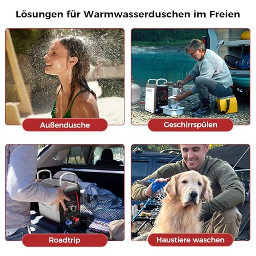 CAMPLUX Nano 3 Liter Gasdurchlauferhitzer Mobiler mit Wasserpumpe & Griff, 12 Volt, 50mbar LPG, für Campingdusche, Nano 3 Pro-DE
