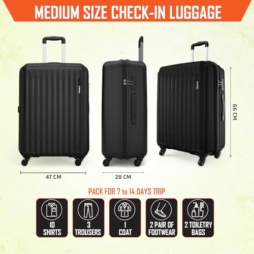 Image of Safari Medium Genius Alley 66cm Size Check-in Trolley Bag Hard Case Polypropylene, 4 Spinner Wheels, 360 Degree Wheeling Luggage, Travel Bag, Suitcase for Travel, Trolley Bags for Travel, Black