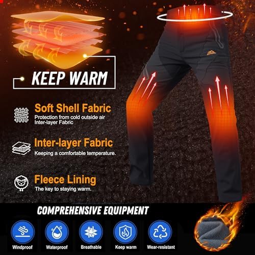 Men's Skiing Snow Pants Fleece Lined Waterproof Winter