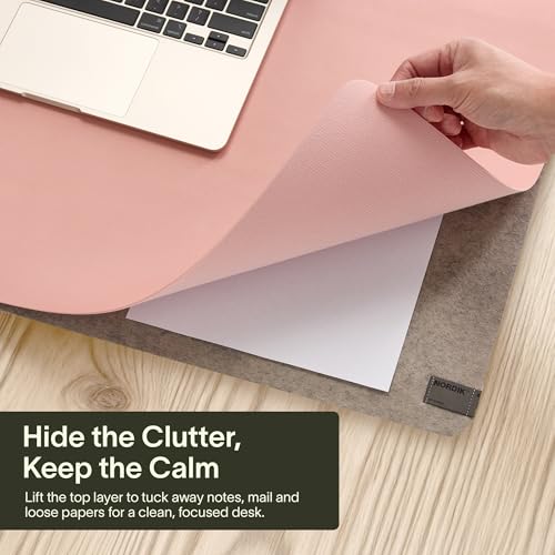 Image of Nordik Felt and Leather Desk Mat - Dual Layer Desert Blush 35 x 17 in