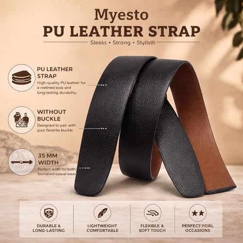 Image of Belt for Men without Buckle PU Leather Reversible Brown Strap with No Buckle Combo Pack of 2
