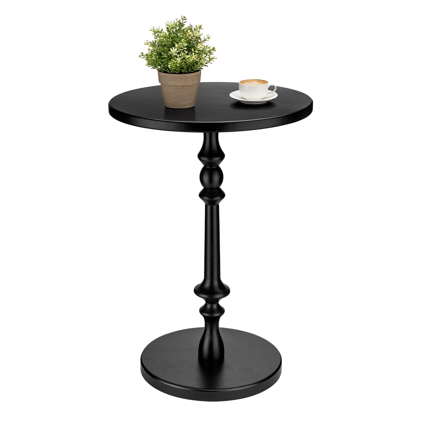 Lampaggio Solid Wood Round Side Table, 15.75" Small Drink Table with Non-Slip Pedestal Base, Modern End Table Accent Table for Living Room and Bedroom, Office, and Corners, Tool-Free Assembly,Black