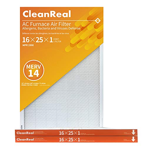 One-Day Sale: Up to 60% Off CleanReal 16x25x1 High Grade MERV14 Air Filter for AC Furnace or HVAC, Defense of ALL Pollutants, Pollen, Pet Dander, Smoke & PM2.5, 2-pack