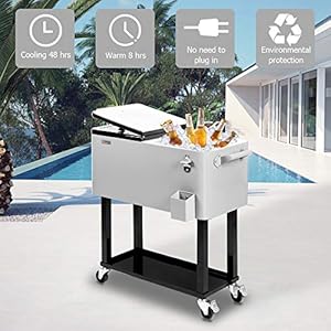 VINGLI 80 Quart Rolling Ice Chest, Portable Patio Party Bar Drink Cooler Cart, with Shelf, Beverage Pool with Bottle Opener VINGLI 80 Quart Rolling Ice Chest Portable Patio Party Bar Drink Cooler Cart with Shelf Beverage Pool with Bottle Opener