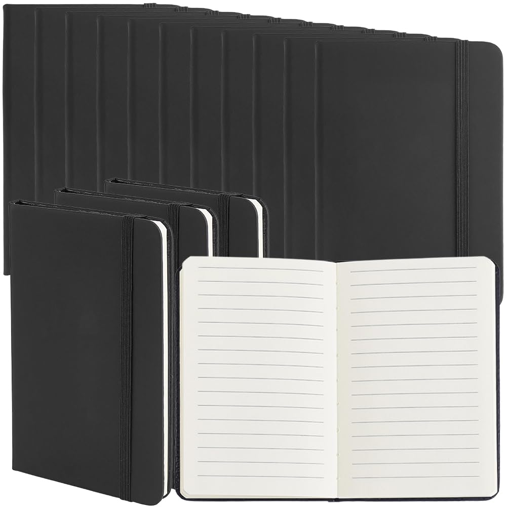 20 Paquete de Bloc de Notas Ejecutivo Pequeño de Tapa Dura A5, Mini Cuaderno de Bolsillo de Cuero Sintético, Diarios con Renglones Anchos, Paquete A Granel con Banda Elástica