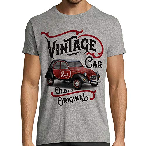 CARSPIRIT Camiseta de 2 CV para hombre, gris chino, corte ajustado, 100 % algodón, gris multicolor, 3XL