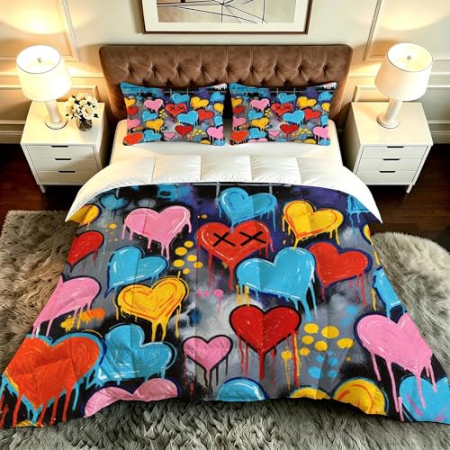 ZZXHG Nórdico de Tamaño Gigante | A Color Graffiti Estampados, Edredón Mullido y Transpirable, Sustituto Edredón de Plumas, con 2 Fundas de Almohada, para Cama de 180 cm_A20448
