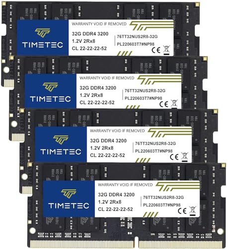 Timetec 128GB KIT(4x32GB) DDR4 3200MHz PC4-25600 Non-ECC Unbuffered 1.2V CL22 2Rx8 Dual Rank 260 Pin SODIMM Compatible with AMD and Intel Gaming Laptop Notebook PC Computer Memory RAM Module Upgrade