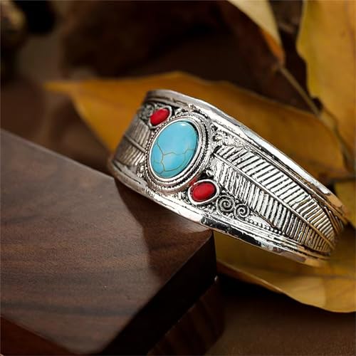 Bohemian Turquoise Cuff Bracelet for Women,Vintage Chunky Adjustable Turquoise Stone Cuff Bangle Simple Cowgirl Bangle Bracelets Minimalist Western Jewelry4