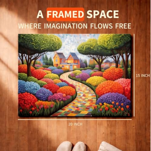 Image of Art Therapy Pcn25 Linen Canvas DIY Paint by Numbers Kit 15 x 20 Inch for with 2 Set of Acrylic Oil Painting Color Set with Brushes for Stress Relief & Home Decoration (Path of Joy)