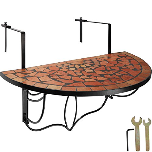 tectake® Table Balcon Suspendue et Rabattable en mosaïque de Pierre, 75x65x62 cm, Petite Table Exterieur, Plateau de Table Design Demi Lune, Max. 20 Kg,...