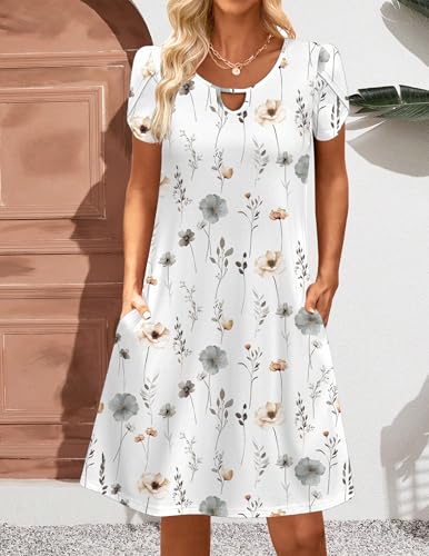 Image of Zeagoo Women's Casual A-Line Dresses with Pockets Summer Floral Tshirt Dress Short Sleeve Mini Dress Flowy Sundresses