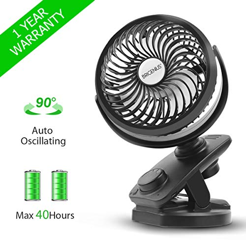 [Upgraded Version] BRIGENIUS Battery Operated Clip On Oscillating Fan, Rechargeable 4400mA Battery Stroller Fan USB Powered Desk Fan Mini Fan for Office Outdoor Camping Travel Car Gym