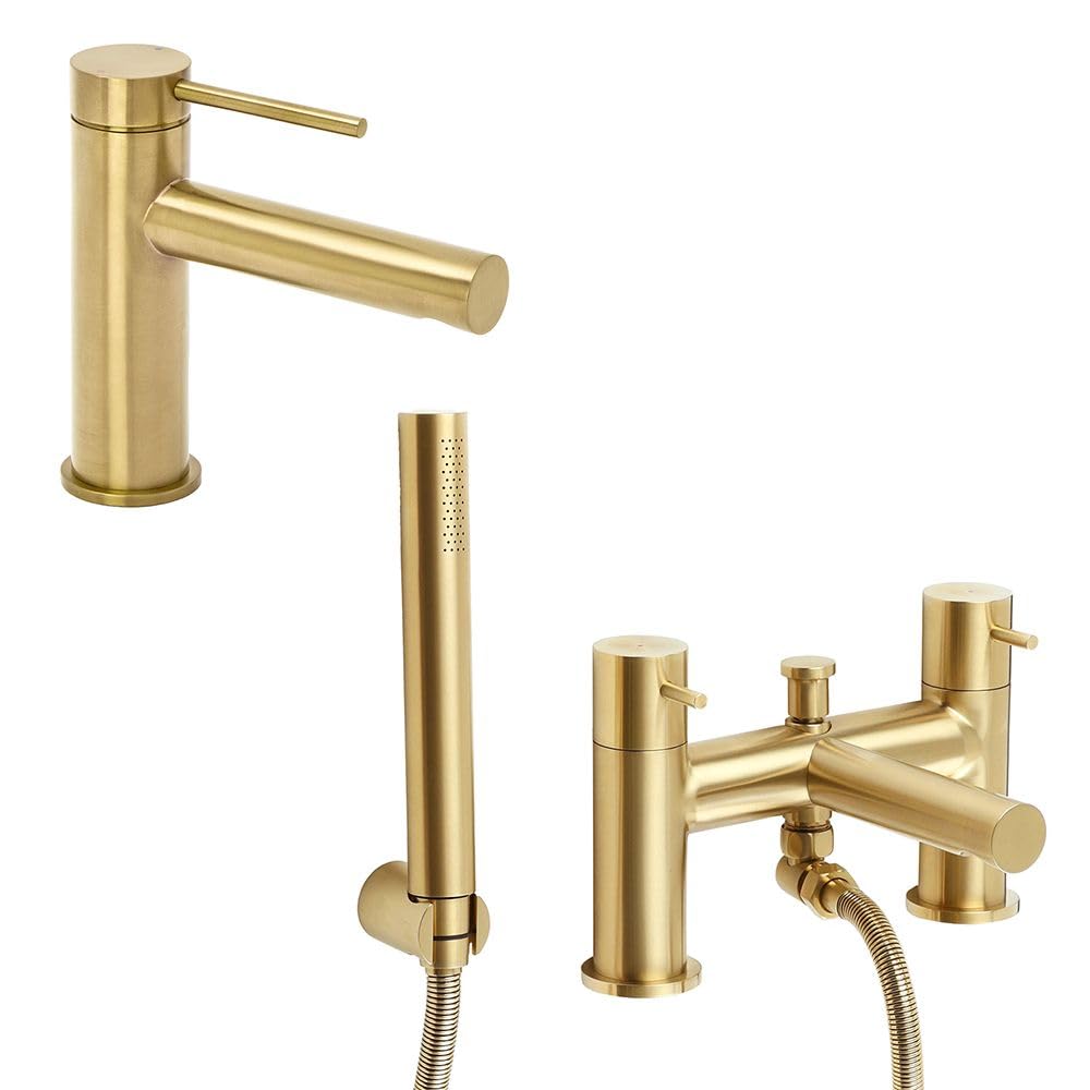 Milano Otto Mono Bathroom Basin Mixer Tap Bath Tap Hand Shower - Brushed Brass