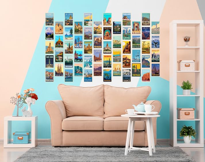 Image of Pack of 54 Vinatage Country Wall Collage Kit Posters - 4 x 6 Inches Wall Decor Poster - Wall Art For Bedroom, Living room, Office - 1 Tissue Tape