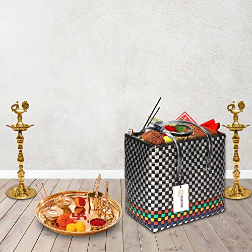 Image of Arnavira Handmade Multipurpose with Lid 7.5L Used as Lunch Lunch Bag Tiffin Bag for Office,School & Travel (25x13x22) (Black Silver, Small)