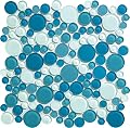 Simple Tile - 5 Sheets Glass Mosaic Tile for Kitchen Backsplash, Bathroom Shower Wall, Etc, "Bubble Collection", Mixed Rounds, 12"X12"X5/16" (Set of 5 Sheets, GM 4104 - Ocean)