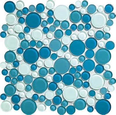 Simple Tile - Glass Mosaic Tile for Kitchen Backsplash, Bathroom Shower Wall, Etc, "Bubble Collection", Mixed Rounds, 12"X12"X5/16" (Sample Swatch (5.5"X5.5"), GM 4104 - Ocean)