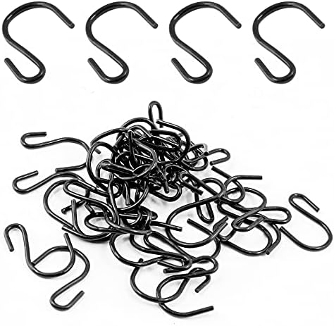 Bonsicoky 50PCS S Shaped Hooks, 1.25" x 1" Metal Hangers Storage Hooks for Hanging Pot, Jewelry, Decorations, Plants, Black