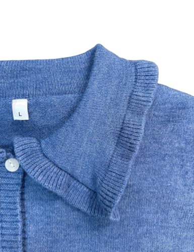 Image of Womens Ruffle Cropped Cardigan Open Front Outerwear Elegant Long Sleeve Knitted Sweater Solid Button Jacket Fall Tops(Blue-S)