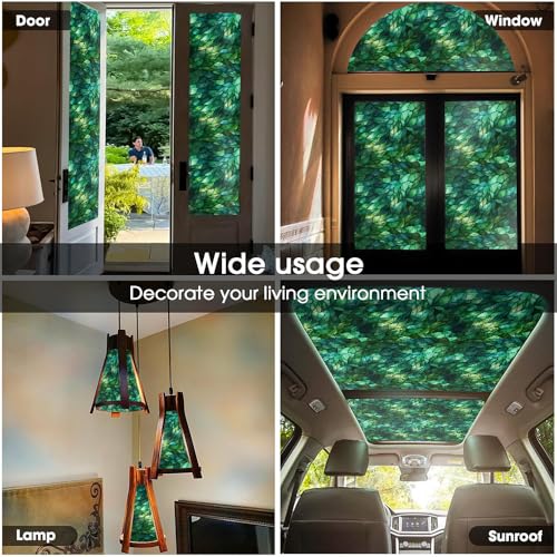 Vinilo decorativo para ventanas de vidrio con diseño geométrico verde oscuro miniatura 5