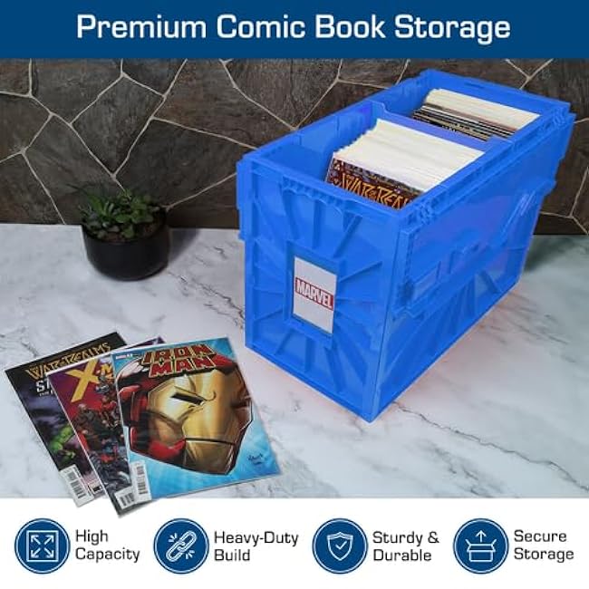 BCW Short Comic Book Bin | Holds 150 Comics | Stackable Plastic Storage | Acid-Free Organizer | Blue, Single