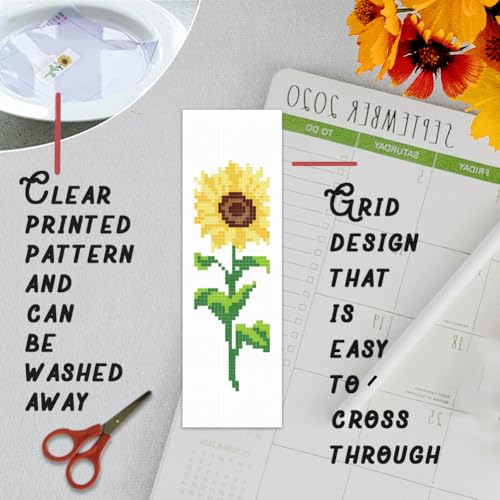 Image of BEUNITONE 6 Pcs Flower Bookmark Cross Stitch Kits DIY Stamped Embroidery Bookmark Kit for Adults Beginner with Instructions Vivid Floral Cross Stitch Kits for DIY Crafts Book Lovers Gifts 2.4x8 in