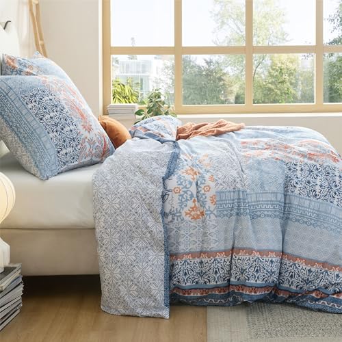 Parure de lit 220x240 coton imprimé bohème bleu Bedsure - 7