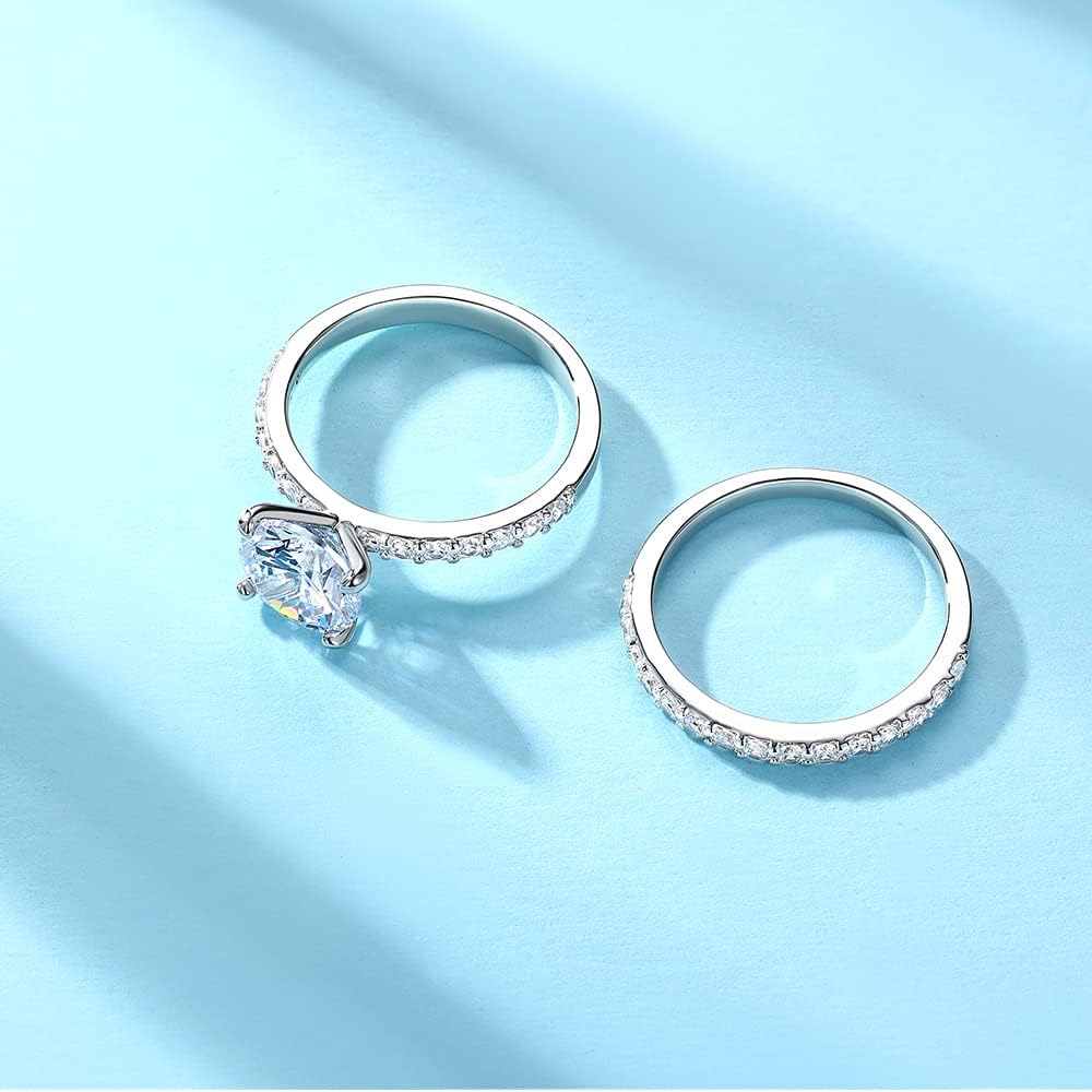 2 CT Round Cut Engagement Rings for Women Fake Wedding Ring Band Promise Rings for Her, Cubic Zicornia Ring 2 PCS, Size 4-11 - Image 3