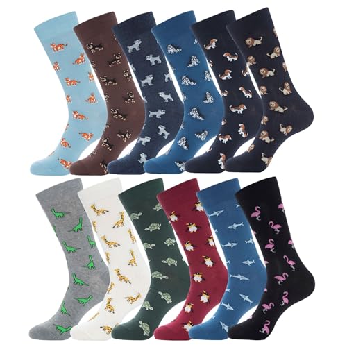 Product Image of the YEJIMONG Men’s Fun Animal Patterned Dress Socks - Cotton Funny and Novelty Casual Crew Socks 12 Pack (Shoe Size 9-12) (Animal Pattern - 12 Pairs)