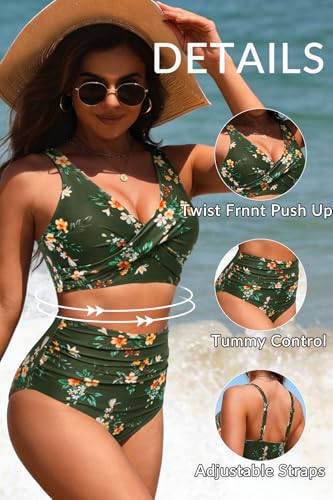 Image of Yonique High Waisted Two Piece Swimsuit-Womens Bikini Set Tummy Control Bathing Suit Modest Full Coverage Bikini 2025