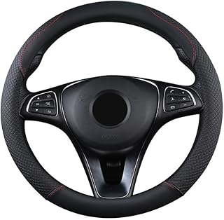 SFONIA Car Steering Wheel Cover Steering Wheel Protection Steering Wheel Cover PU Leather Universal 37-38 cm/15 Inch Non-Slip Breathable Durable (Black)