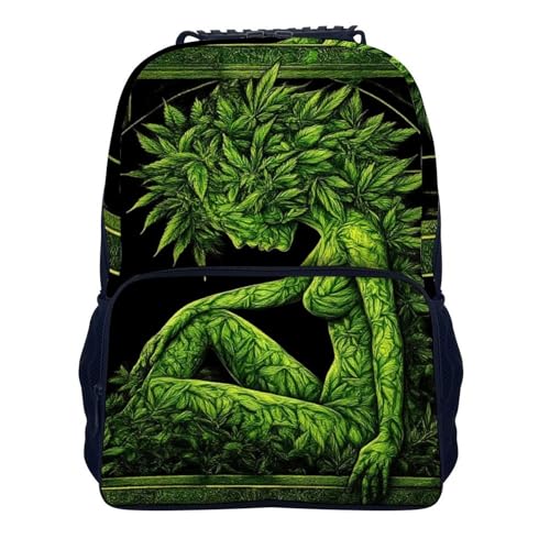 Supdreamc Daypack Backpack Anti-Theft Multipurpose Big Capacity Bookbag - Beauty Green Marijuanaweed Leaf Woman WomanBusiness Computer Bag With Side Pockets
