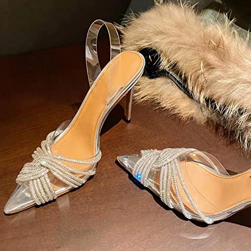 Yolkomo Women's Rhinestone Clear Heels Pointed Toe Stiletto High Heel Sandals4