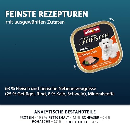 animonda Vom Feinsten Adult Geflügel + Kalb (22 x 150 g), Hundenassfutter für ausgewachsene Hunde… – Ansicht 3