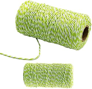 100M Green and White DIY Crafts Cotton Twine String, 1.5mm Coloured Craft Cord for DIY Crafts, Handmade Arts, Knitting,Wall Hanging,Gardening and Gift Wrapping