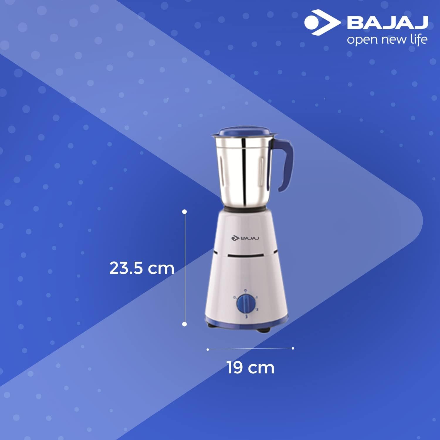 Pluto 500W Mixer Grinder with 2 in 1 Function Blade, 3 Jars, White-Bajaj