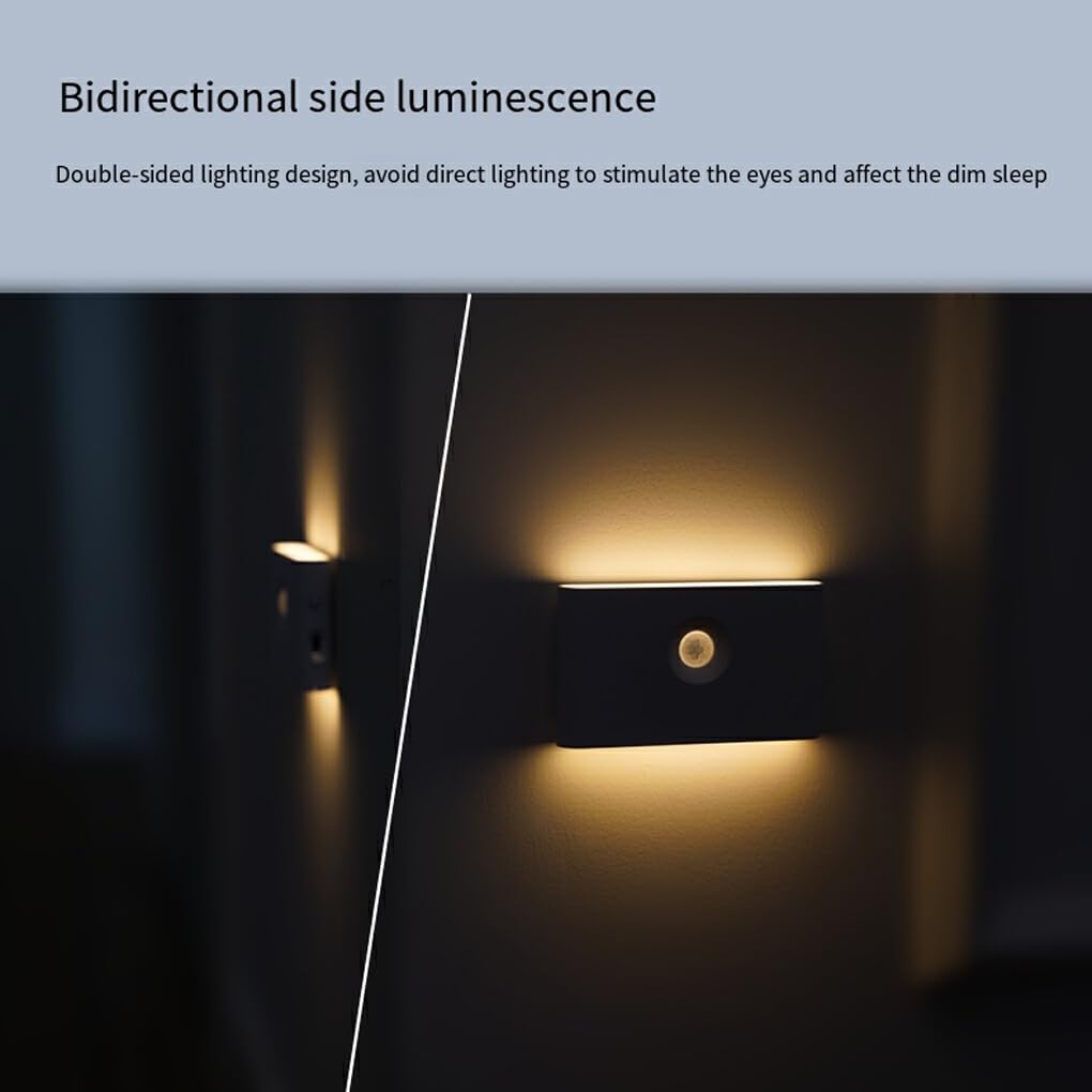 Luce Notturna con sensore Ricaricabile con modalità Fissa. Luci notturne a LED in ABS Ricaricabili e a Risparmio energetico, Confezione da 4