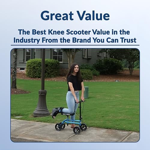 KneeRover-Economy-Knee-Scooter-Steerable-Knee-Walker-for-Adults-for-Foot-Surgery-Broken-Ankle-Foot-Injuries-Foldable-Knee-Rover-Scooter-for-Broken-Foot-Injured-Leg-Crutch-with-Dual-Brakes-Blue