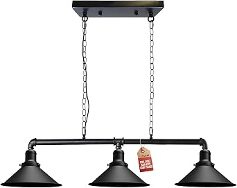 LEDSone Industrial 3-Light Pendant Ceiling Light Metal Adjustable Chain E27 Cone Shade Steampunk Hanging Fixture for Kitchen, Dining Room, Bar, Loft, Living Room Black [Energy Class A]