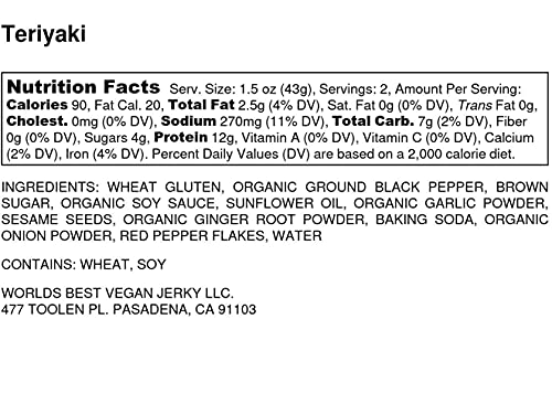 Teriyaki Vegan Jerky -3Oz - Worlds Best Vegan Jerky - Plant Based Protein - Non-Gmo - Organic - Absolutely Delicious! #TOP5