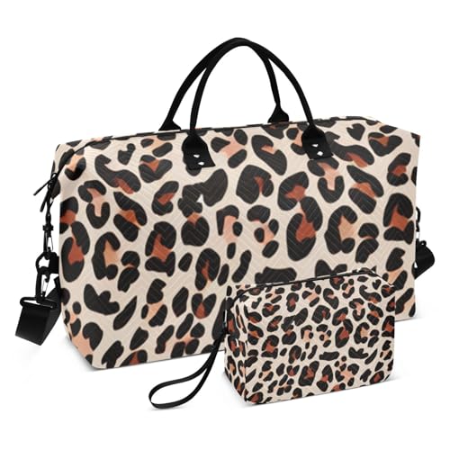 Classic Leopard Print Travel Duffel Bag, Shoulder Weekender Overnight Bags - Large Gym Bag with Wet Pocket