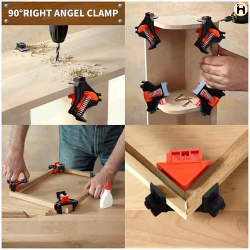 Image of Homdum 90 Degree Corner Clamps 4 Pack DIY Woodworking Right Angle Clamps for Picture Frames, Furniture, Cabinet Making Corner Clip Quick Spring Loaded Woodworking Clamp