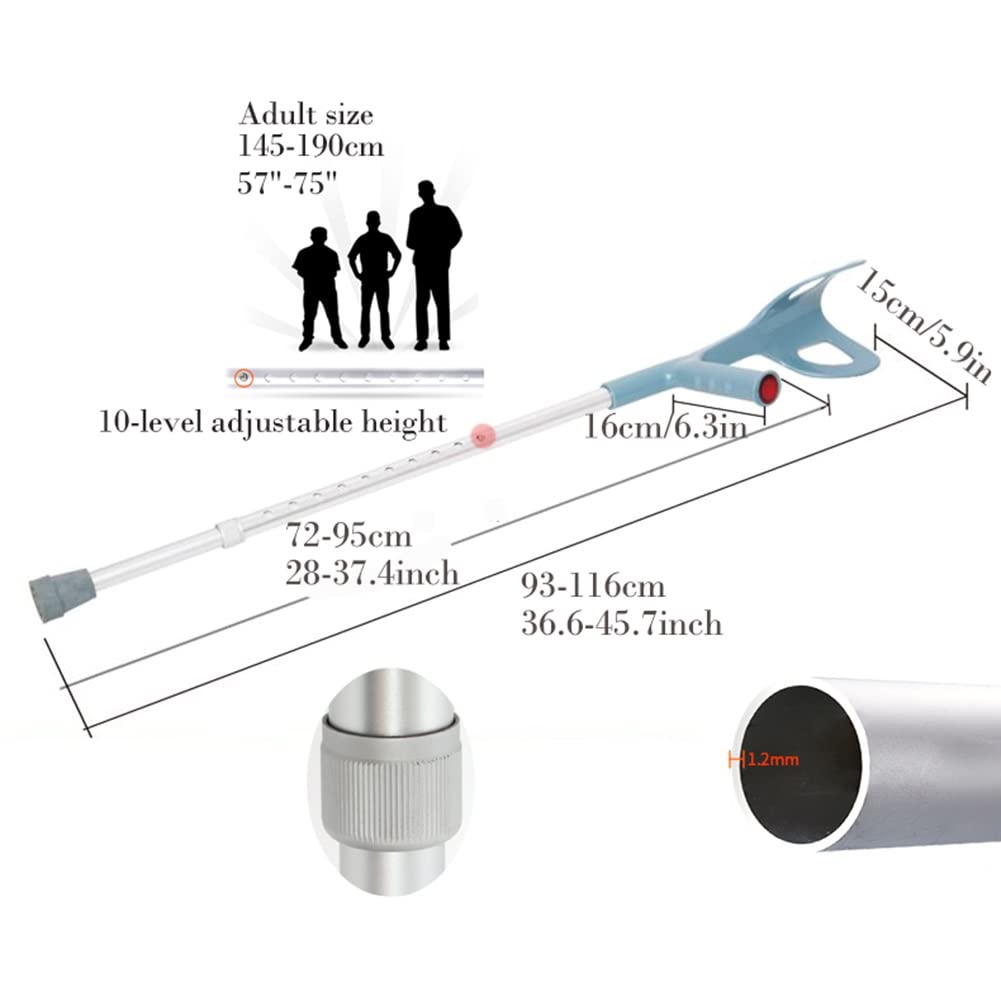 Stampelle telescopiche per avambraccio, in Alluminio Leggero, stampelle per Gomito (× 2 unità), per Adulti Standard o Alti 150-185 cm, Portata 130 kg